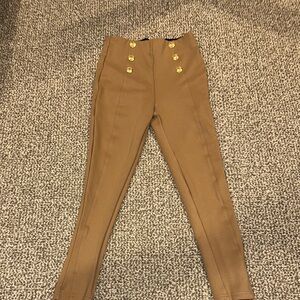 Zara Camel Brown High-Waist Button Front Pants
